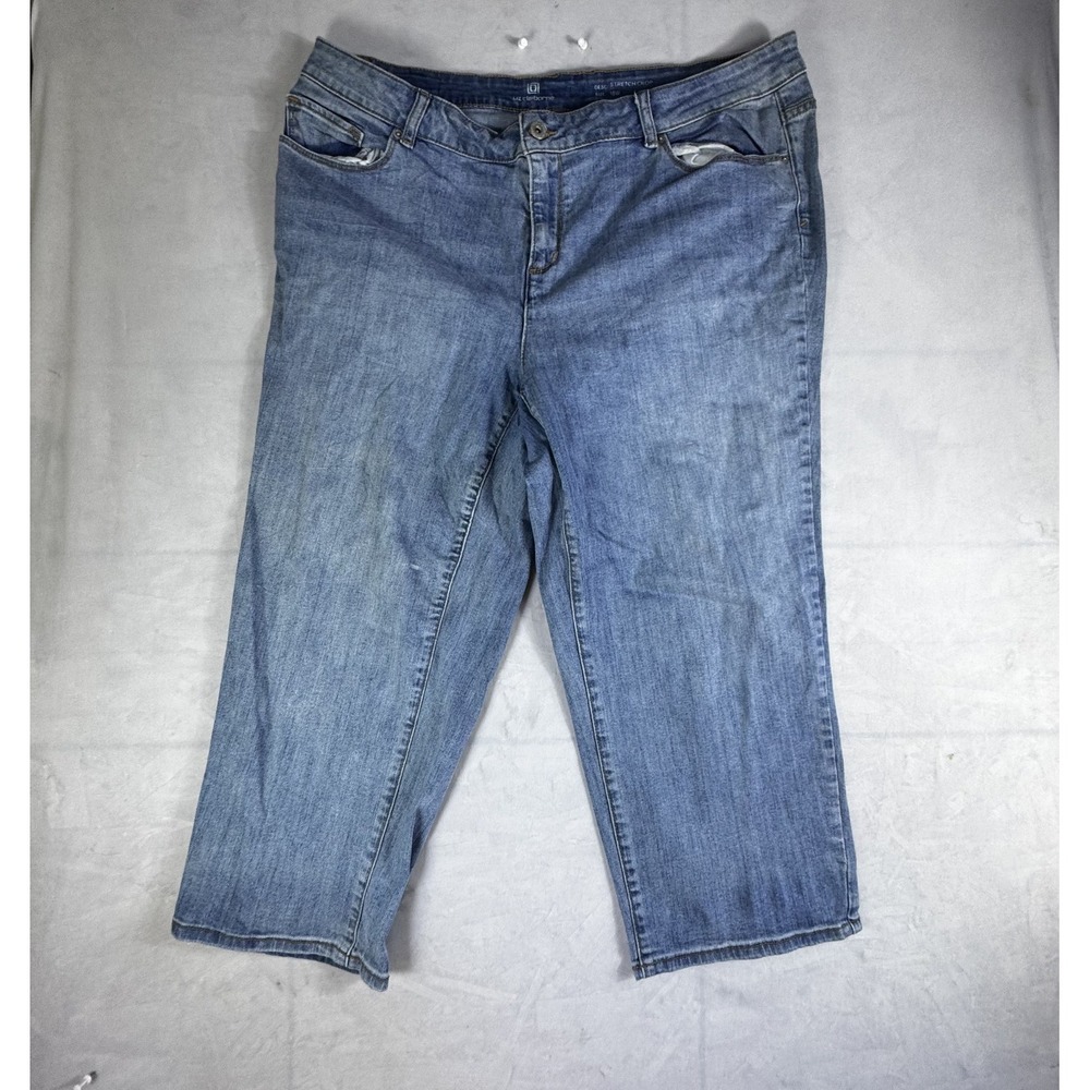 Liz Claiborne Womens Cropped Capri Jeans Blue Denim‎ Stretch Retro Size 18W